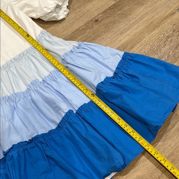 English Factory Size XS White and Blue Bubble Mini dress  Balloon Short Sleeve - Picture 7 of 15